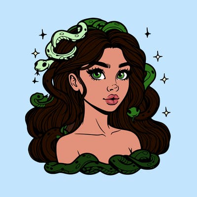 realistic girl with snakes as hair