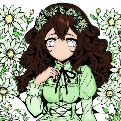 anime girl surrounded by flowers