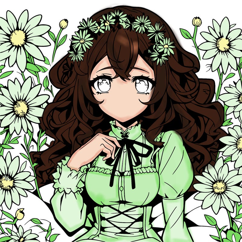 anime girl surrounded by flowers