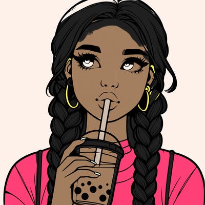 realistic girl with braided hair drinking boba