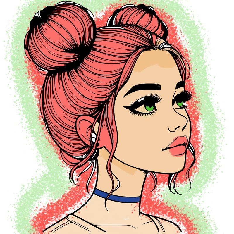 realistic girl with buns on the top of her head