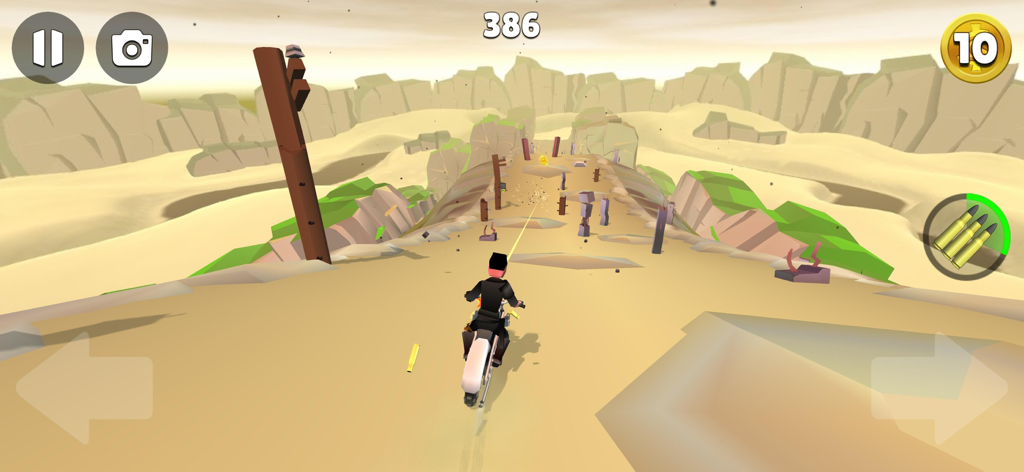 Faily Brakes Roadtrip - Phil Faily riding a motorcycle through a desert level in Faily Brakes Roadtrip