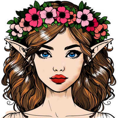 realistic female elf with flower crown