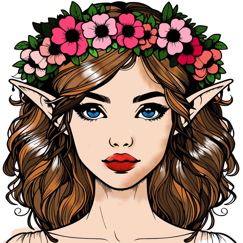 realistic female elf with flower crown