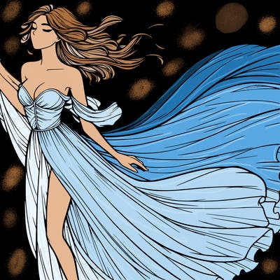 realistic woman in dress flowing the the wind