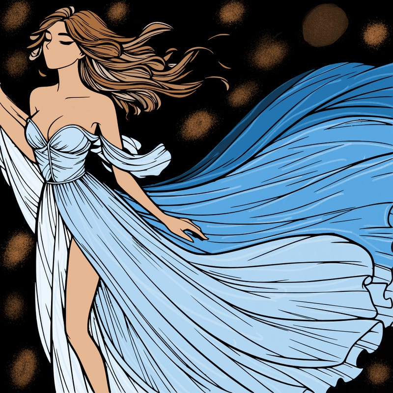 realistic woman in dress flowing the the wind