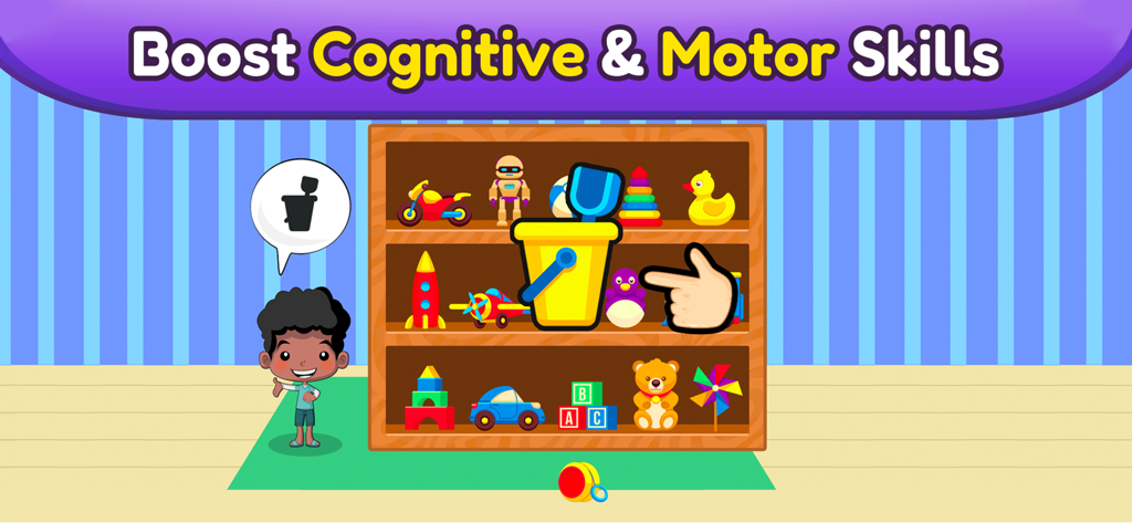 Educational game for toddlers showing a toy sorting activity to boost cognitive and motor skills