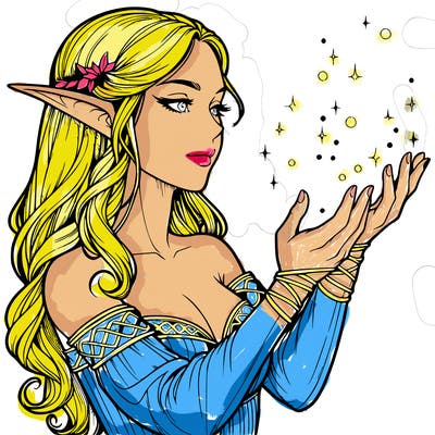 realistic elf girl doing magic