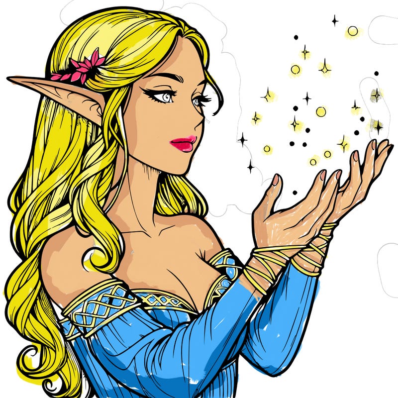 realistic elf girl doing magic