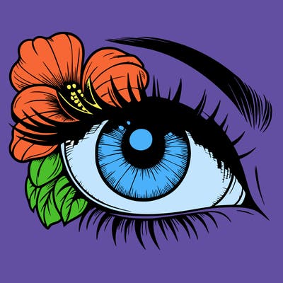 realistic eye with flower