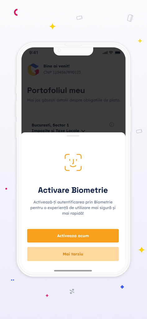 Biometric security activation prompt in the Ghiseul.ro mobile app