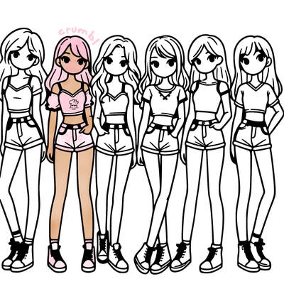 a group of girls wearing crop tops and shorts