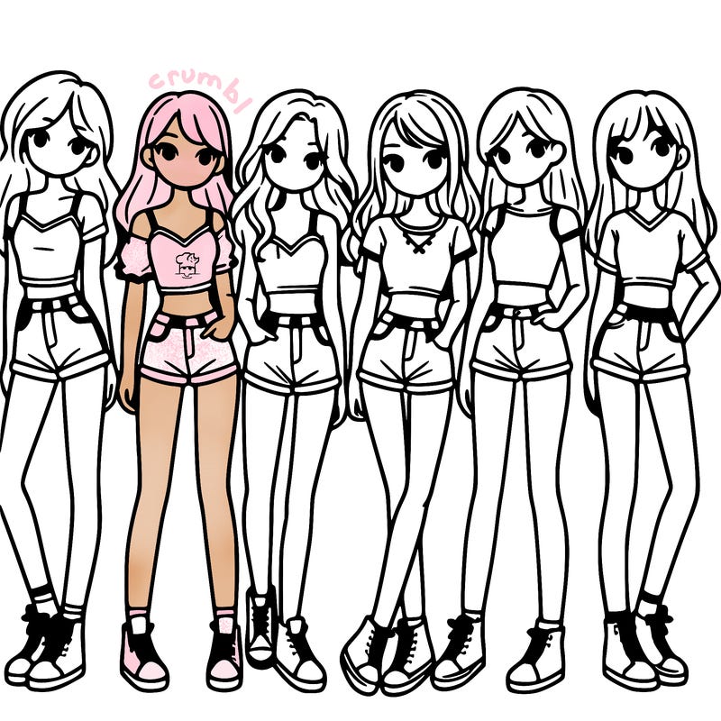 a group of girls wearing crop tops and shorts