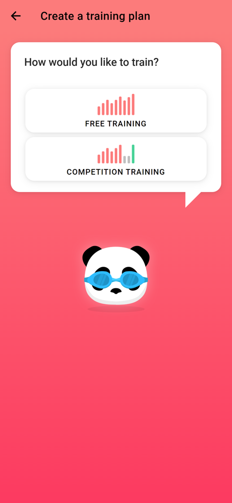 Swim Coach app screen for choosing between free and competition training plans