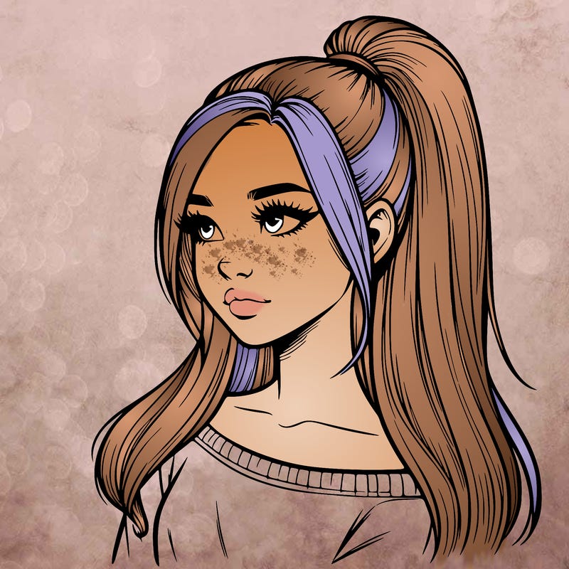 realistic girl with a high ponytail