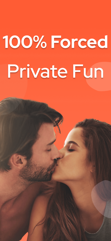 Wild: Adult Casual Dating App - A couple kissing on an orange background with the text 100 percent Forced Private Fun