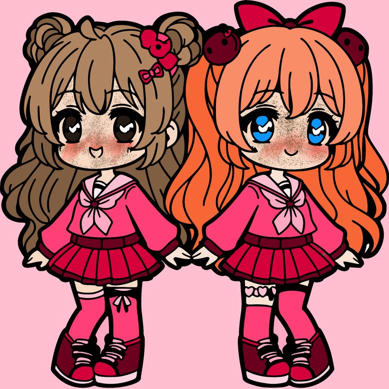 two cute anime girl best friends