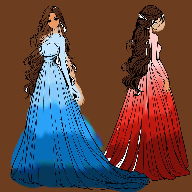 realistic woman with long flowing dress