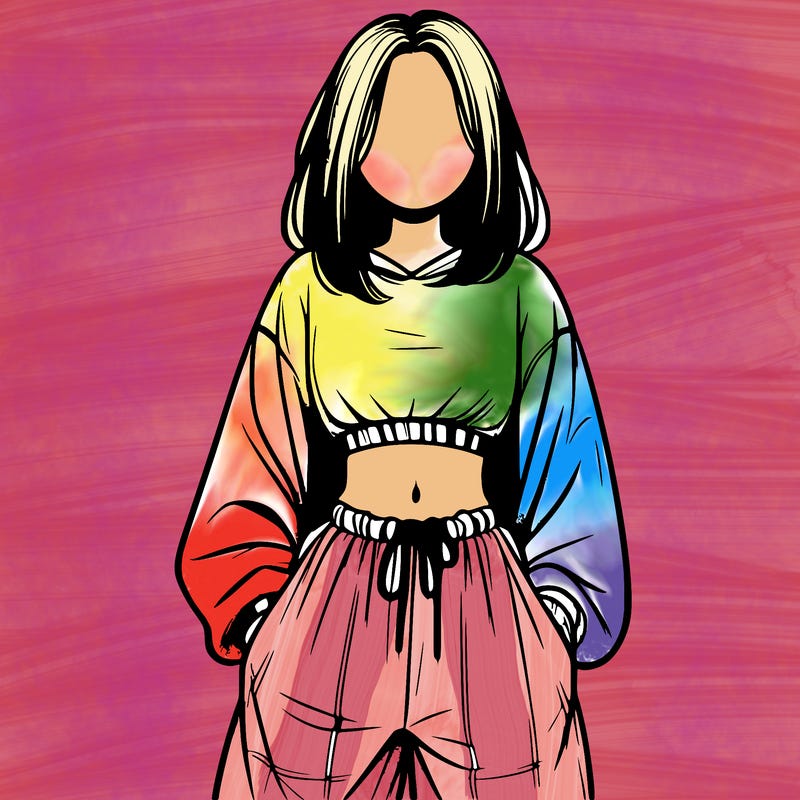 realistic girl faceless with baggy pants and a crop top
