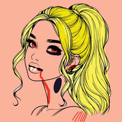 realistic girl with a ponytail on her hair and lips