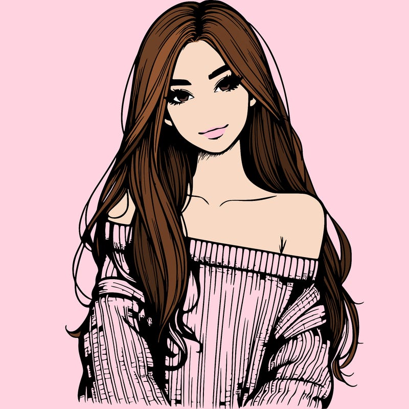 realistic girl with long hair wearing an off the shoulder sweater
