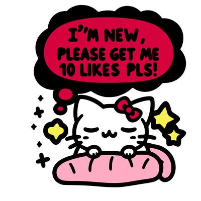 kitty taking a nap dream talking and saying "i'm new, please get me at least 10 likes pls!!"