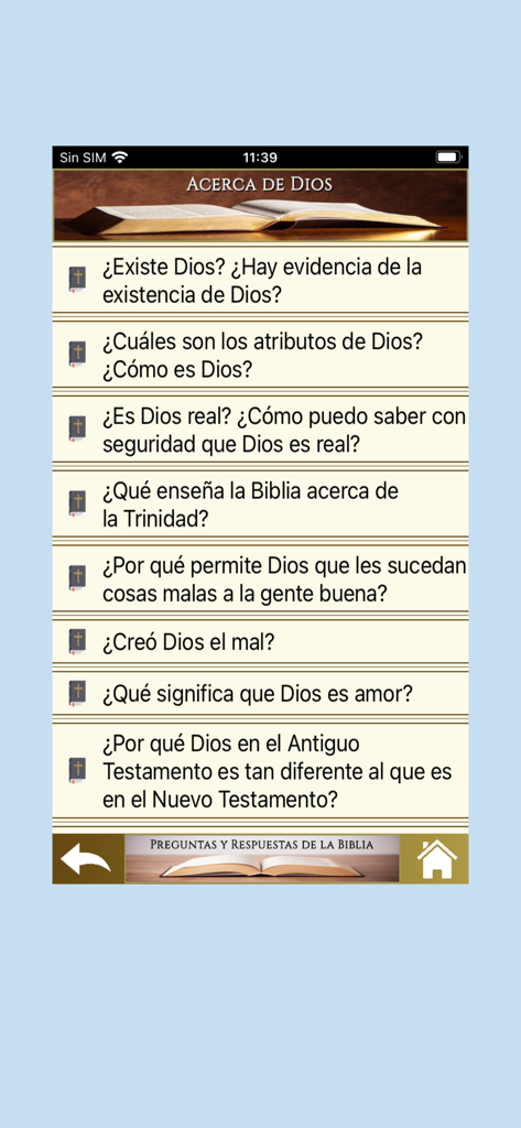 Abschnitt mit Fragen und Antworten über Gott in der Fragen und Antworten Bibel-App.