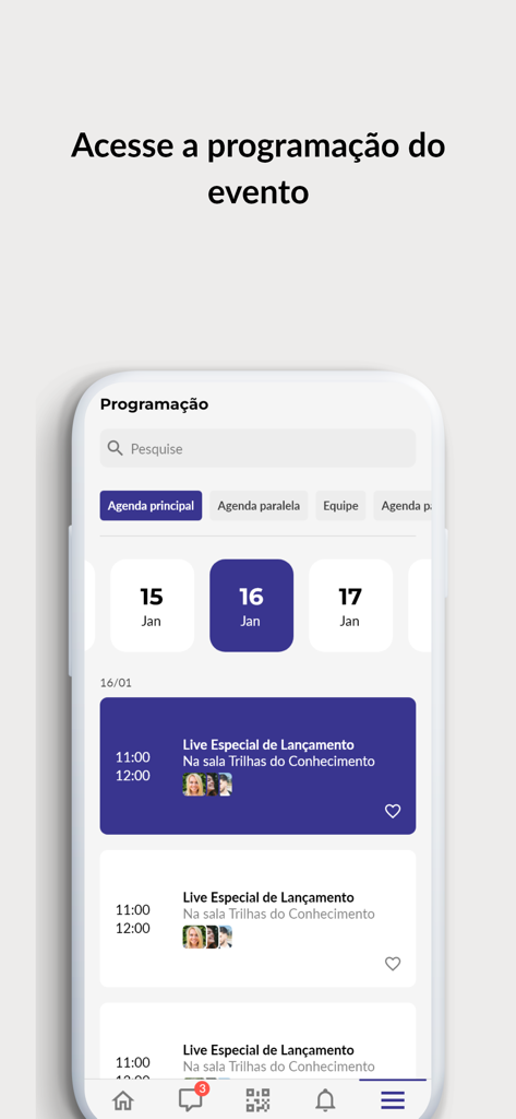 Interfaccia dell'app Connected Smart Cities che mostra il programma dell'evento con date e sessioni specifiche