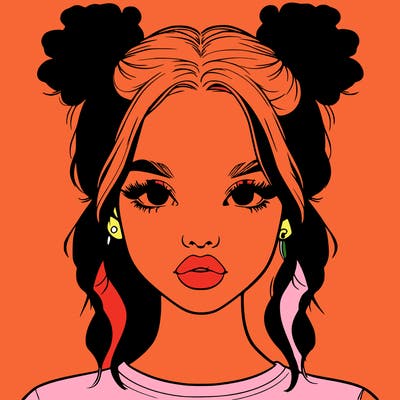 realistic girl with two buns in hair and lips