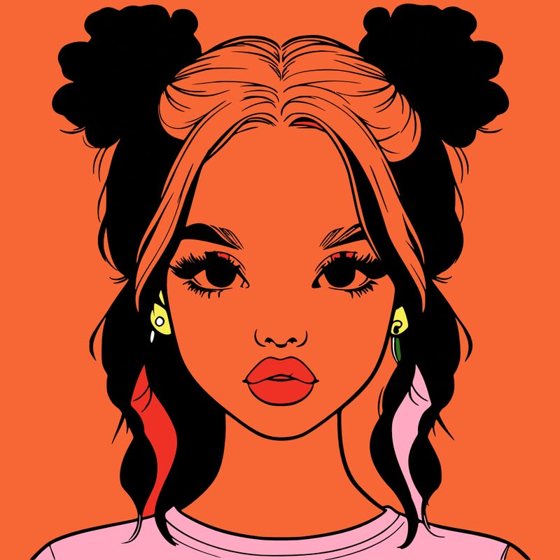 realistic girl with two buns in hair and lips