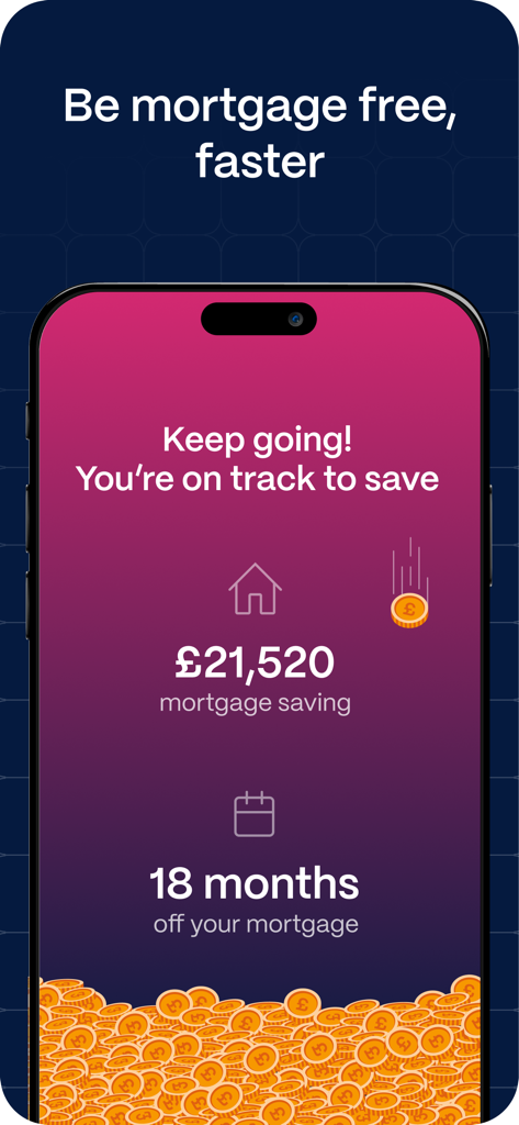 Sprive - Mortgage Free, Faster - Sprive mobile app interface showing calculated mortgage savings and reduced loan term