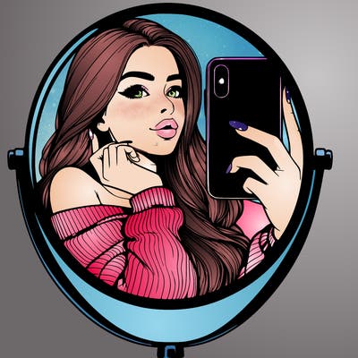 realistic girl taking mirror selfie beautiful