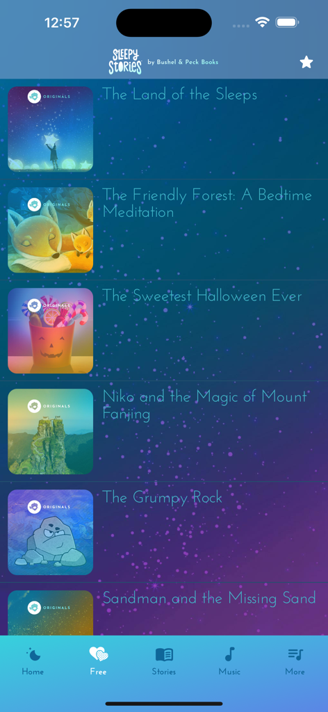 Sleepy Stories - Una biblioteca de cuentos originales para dormir y meditaciones para niños en la aplicación Sleepy Stories.