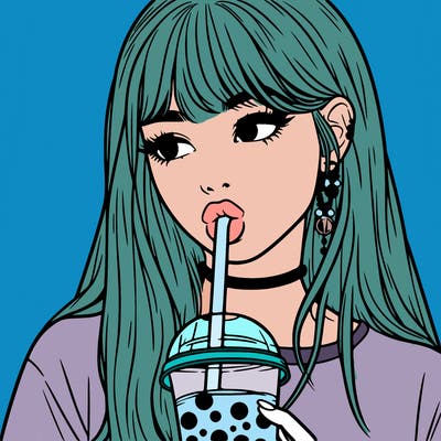 aesthetic realistic girl drinking boba