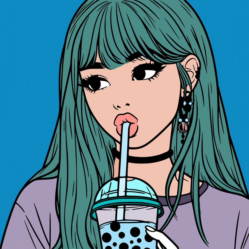aesthetic realistic girl drinking boba