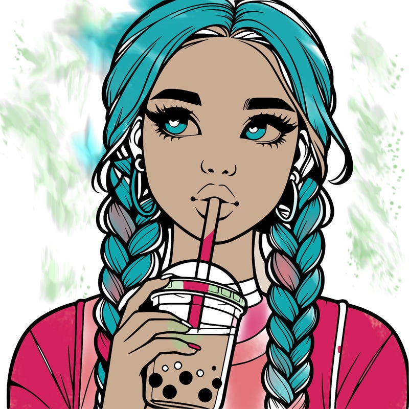 realistic girl with braided hair drinking boba