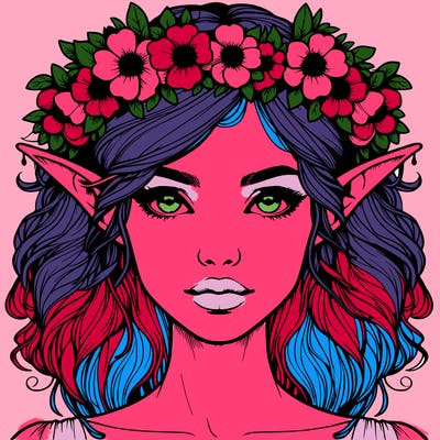 realistic female elf with flower crown