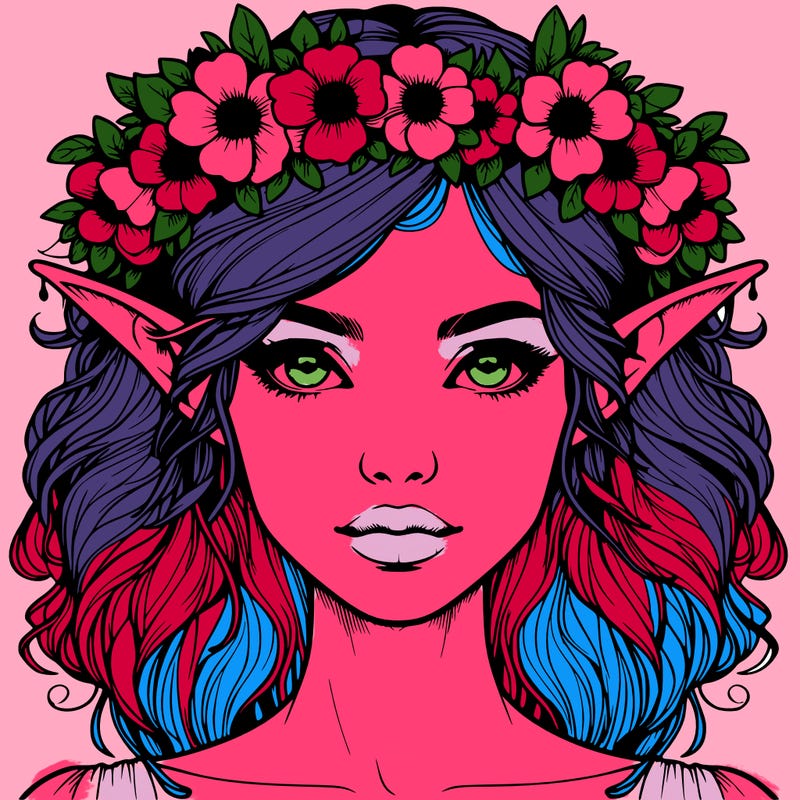 realistic female elf with flower crown