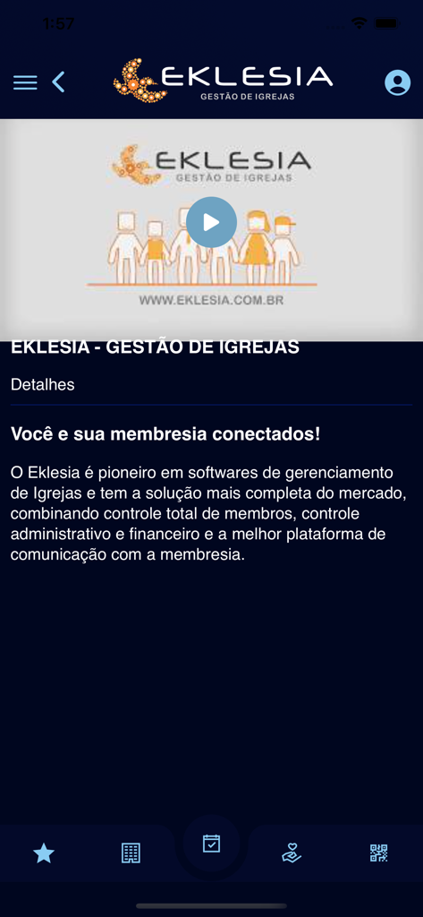 Portal Eklesia - Portal Eklesia app interface showing church management and member connection details