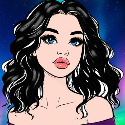 realistic girl with wavy hair and lips