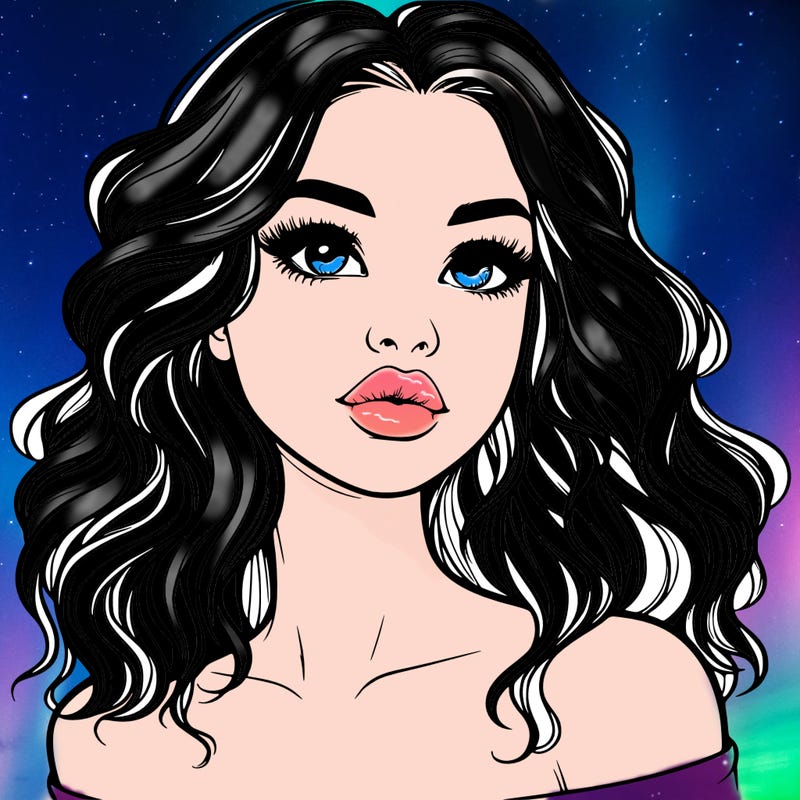 realistic girl with wavy hair and lips