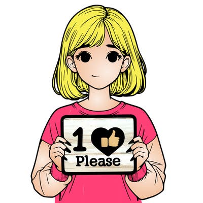 realistic girl holding a sign that says 1 like please