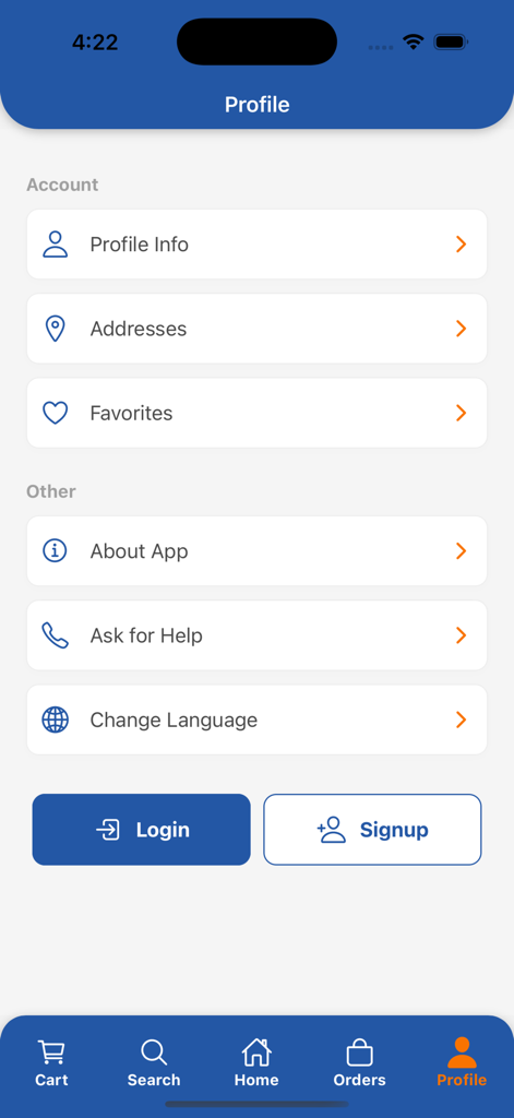Drinksify - Liquor Delivery - User profile page of the Drinksify liquor delivery app showing account settings and login options