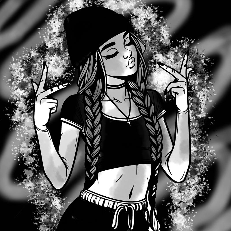 realistic teenage girl with braids and a beanie and crop top doing 🫶🏼