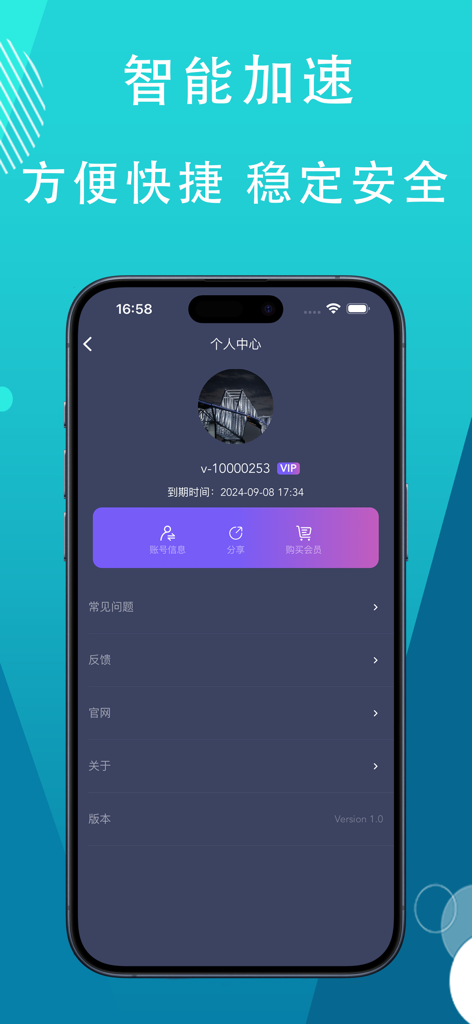 风速加速器 - 風速アクセラレーターの個人センターインターフェース、VIPステータスとアカウント管理オプションを表示
