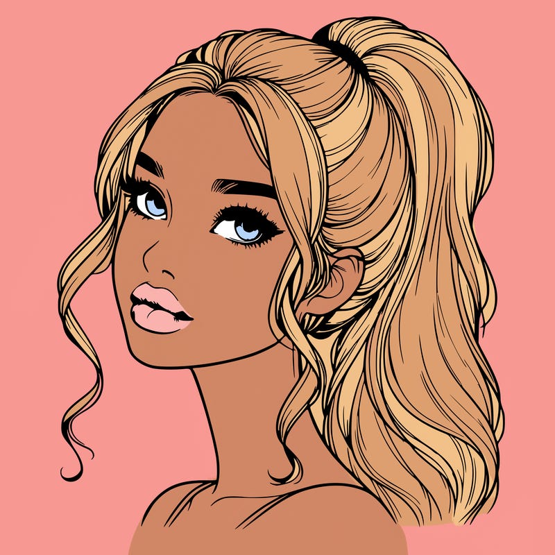 realistic girl with a ponytail on her hair and lips