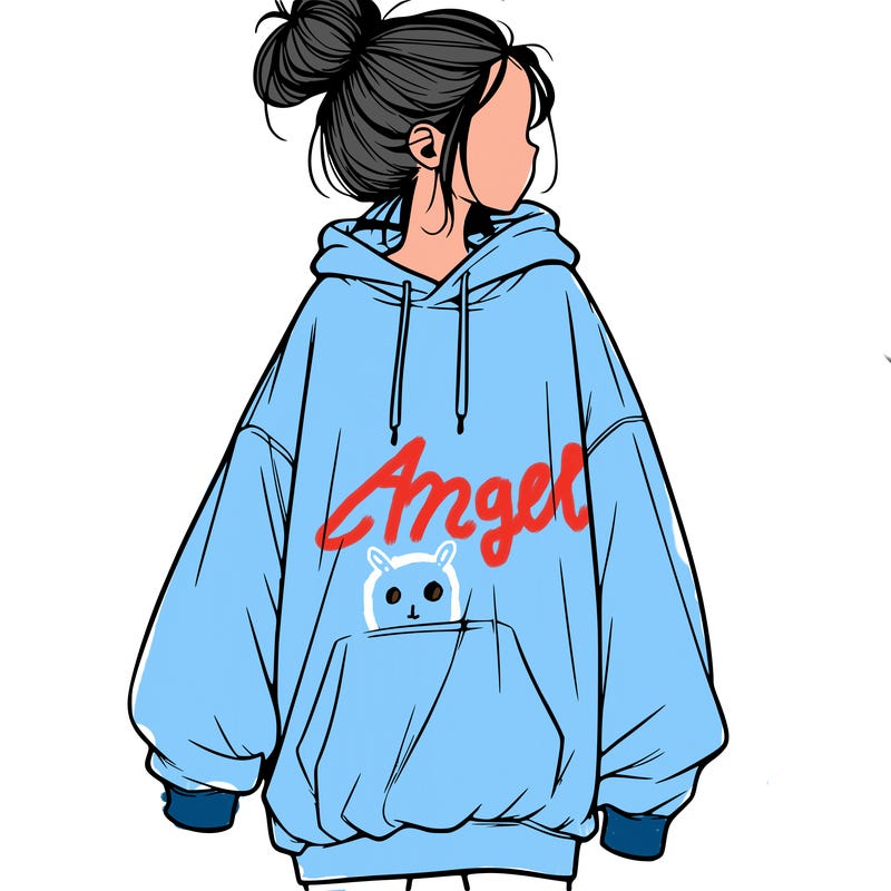 realistic girl with a oversized sweatshirt on and a bun