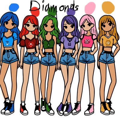 a group of girls wearing crop tops and shorts
