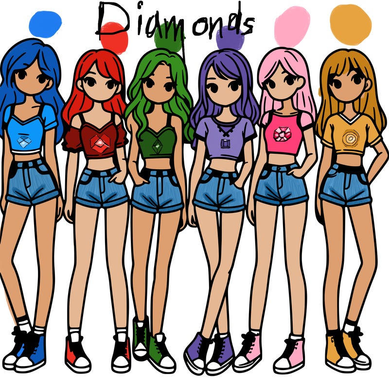 a group of girls wearing crop tops and shorts