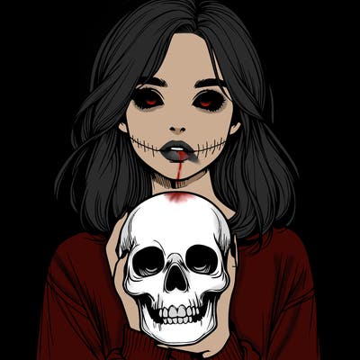 realistic girl holding a skull